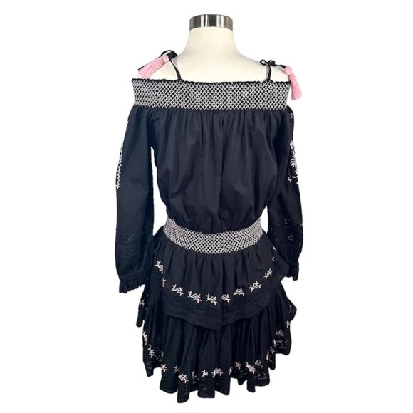 LoveShackFancy Black Pink Smocked Embroidered Dress - Picture 3 of 15